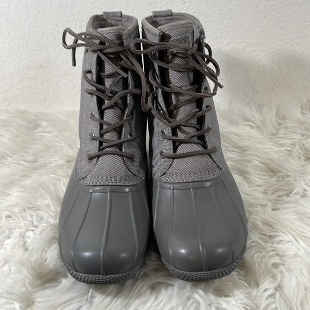 Sperry Saltwater Duck Boots Canvas Waterproof Grey Men's Size 10 NEW